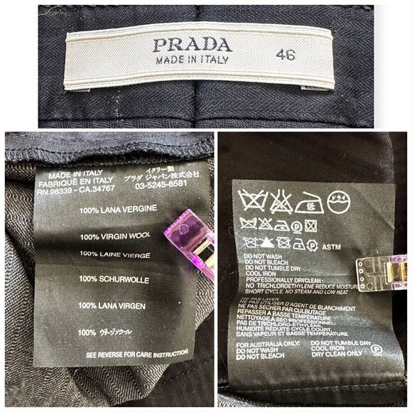 Prada Gray Wool Dress Pants, Size Italian 46/L, with matching belt, runway - Picture 3 of 16